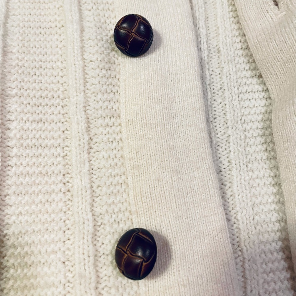 Vintage Wintuk Orlon Drummond Acrylic Cream Leather Button Grandma‎ Cardigan USA - Picture 7 of 10